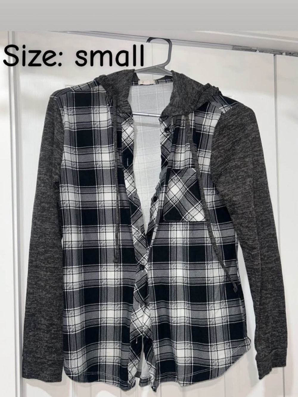 SHEIN Black & White Plaid Hoodie Cardigan